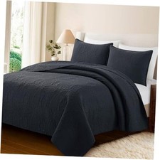 Quilt Set Size 106"x96", Black - Summer Thin Soft King Black - Coin Pattern