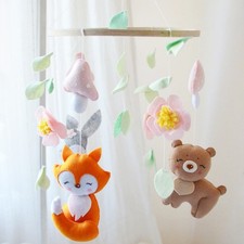 Boho Woodland Baby Mobile Girl - Felt Forest Animal Nursery Decor - Fox  Bear