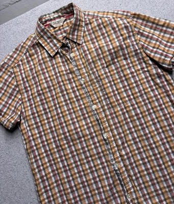 Old Navy Men s Size M Plaid Button-Down Shirt - 100% Cotton - Earth Tones