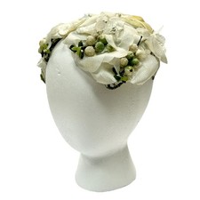 Vintage Fascination HAT / HEADPIECE White Flowers Church Wedding Bow In Back