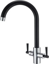 Matte Black and Chrome Kitchen Sink Mixer Tap 1 Hole Dual Lever Swan Neck Kitche