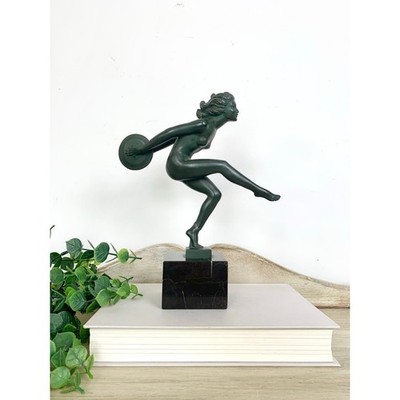 Vintage French Art Deco Garcia Dancer Sculpture Le Verrier Figural Statue Marble