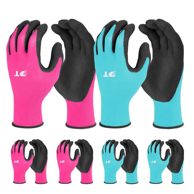 DT 6 Pairs Garden Gloves, Work Gloves with Latex Coating, Pink & Blue, Large, fo