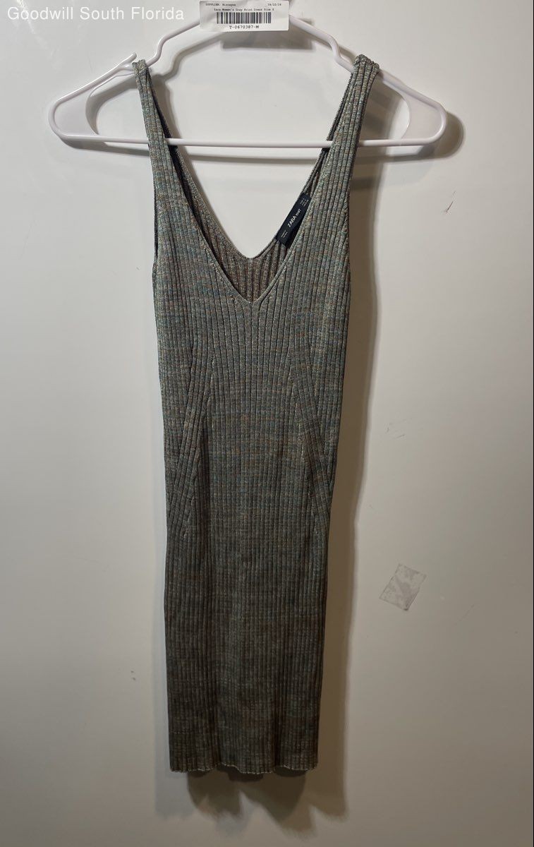 Zara Womens Gray Ribbed Sleeveless V-Neck Knitted Sweater Dress Size S