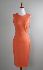 CALVIN KLEIN NWT $89 Solid Orange Scuba Neoprene Stretch Sheath Dress Size 4