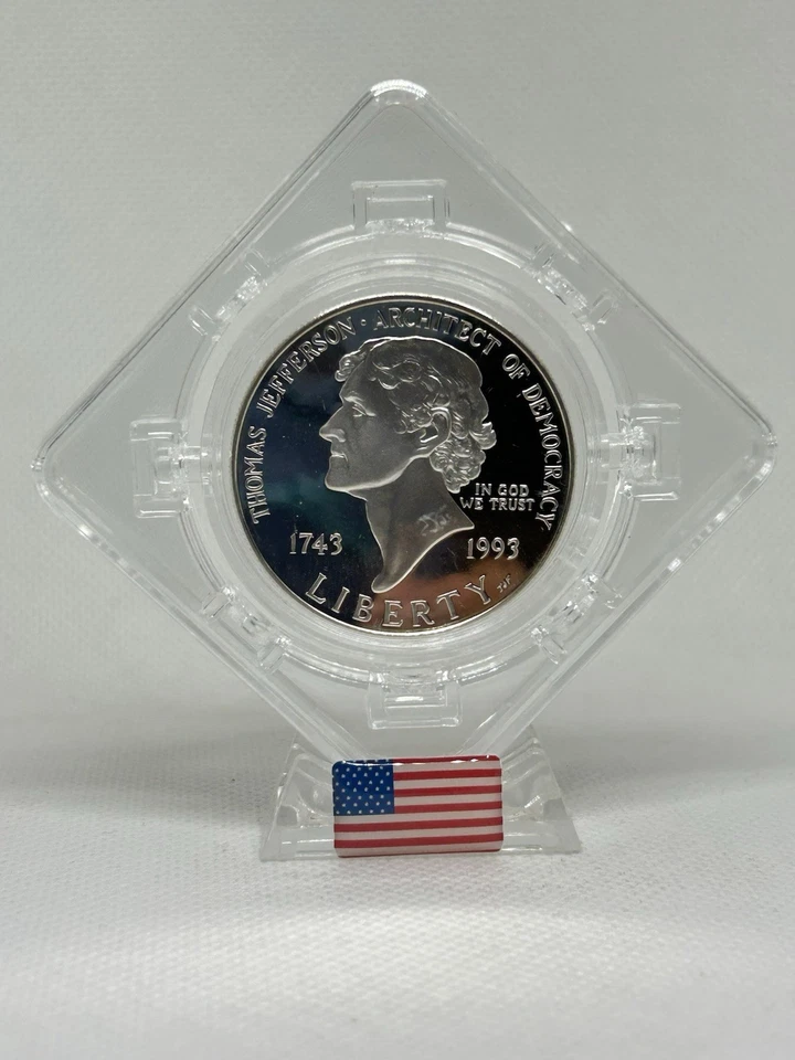 1993 Thomas Jefferson Silver Dollar Coin Proof In Display Case 🇺🇸💯✨ - Image 2 of 4