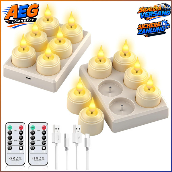 LED Teelichter 12Er-Set Aufladbar Mit Timerfunktion Dimmbar Flammenlos 12 StüCk-image