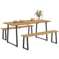 Sitzgruppe 3-Teilig Holz Essgruppe FüR 6 Personen Esstisch Mit BäNke Schirmloch