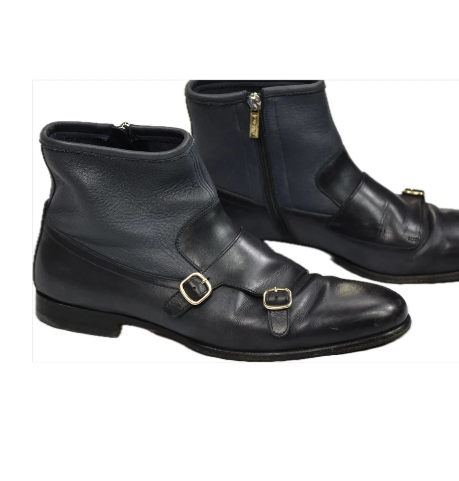 Botas de tornozelo Santoni Fatte a Mano masculinas azul alça monge 8,5 serve 9,5 EUA PERFEITO ESTADO US$ 1400 - Imagem 3 de 4