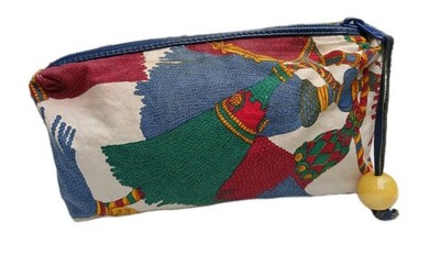 BOTTEGA VENETA VINTAGE Baumwolle Leder rot blau gold Kosmetik Reise Tasche 