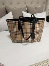 Burberry Haymarket Check Reversible Plaid Black Tote Bag Purse
