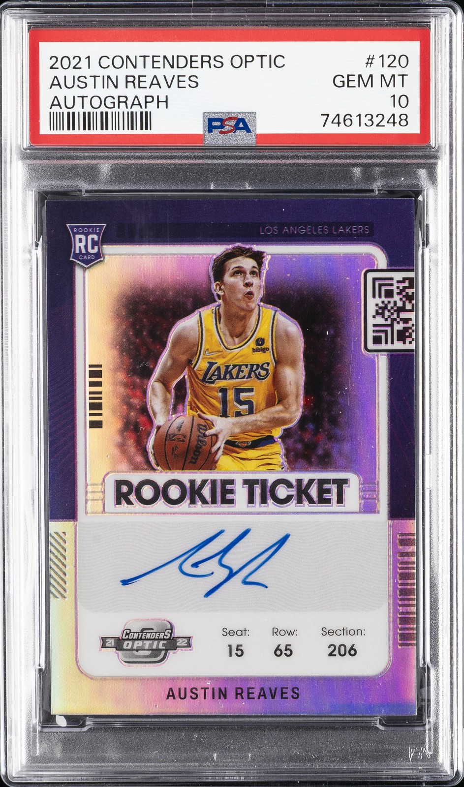 2021 PANINI CONTENDERS OPTIC AUTO #120 AUSTIN REAVES ROOKIE RC PSA 10 view 1
