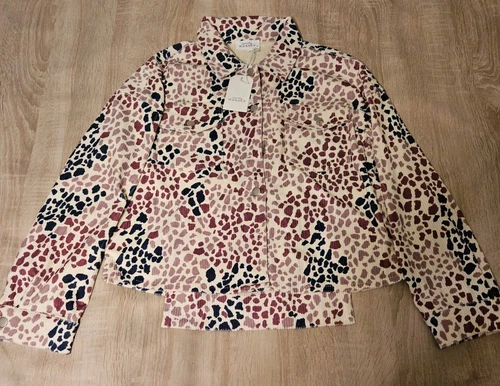 VETEMENTS Giacca in velluto a coste Emily Wonder taglia M panna e viola stampa animalier nuova