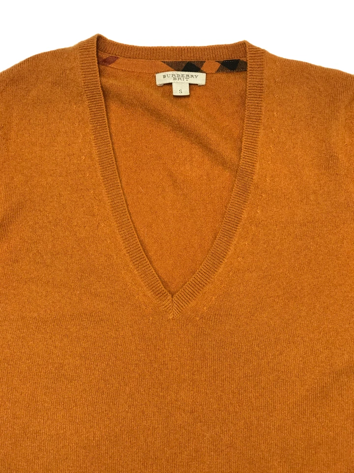 BURBERRY BRIT men's orange nova check cashmere long sleeve t-shirt | Size S - Image 4 of 4