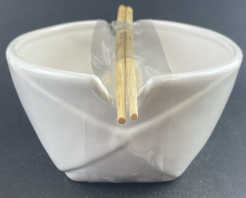 Rae Dunn Asian Noodle Ceramic Bowl & Wooden Chopsticks Country Farmhouse NEW - Picture 5 of 7