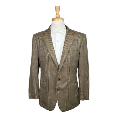Hermes Brown Yellow Orange Red Check Pure Cashmere Mens Blazer Size 40R VTG