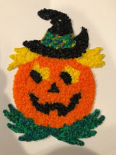 Vintage Made in USA Plastic Popcorn Melt Witch Pumpkin Halloween Decoration