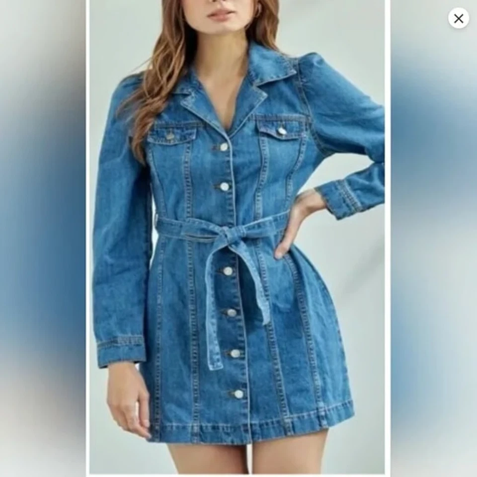 Vestido camisero vaquero Joie para mujer talla grande azul con cinturón manga larga Foto 2 de 4