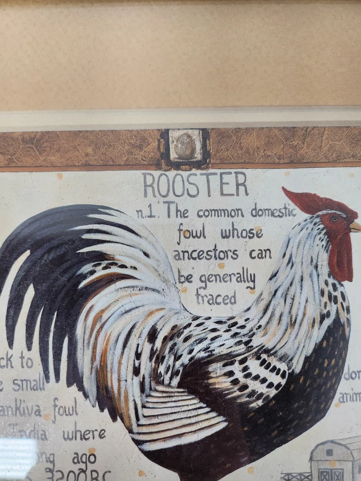 VTG Carol McKinley Black & White Rooster Framed Wall Hanging Art Print Farmhouse - Image 3 of 4