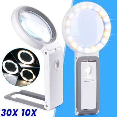 MARKENLOS 10X/30X LED Beleuchtete Leselupe Handlupe Schreibtischlupe Lampe Juwelier Lupe