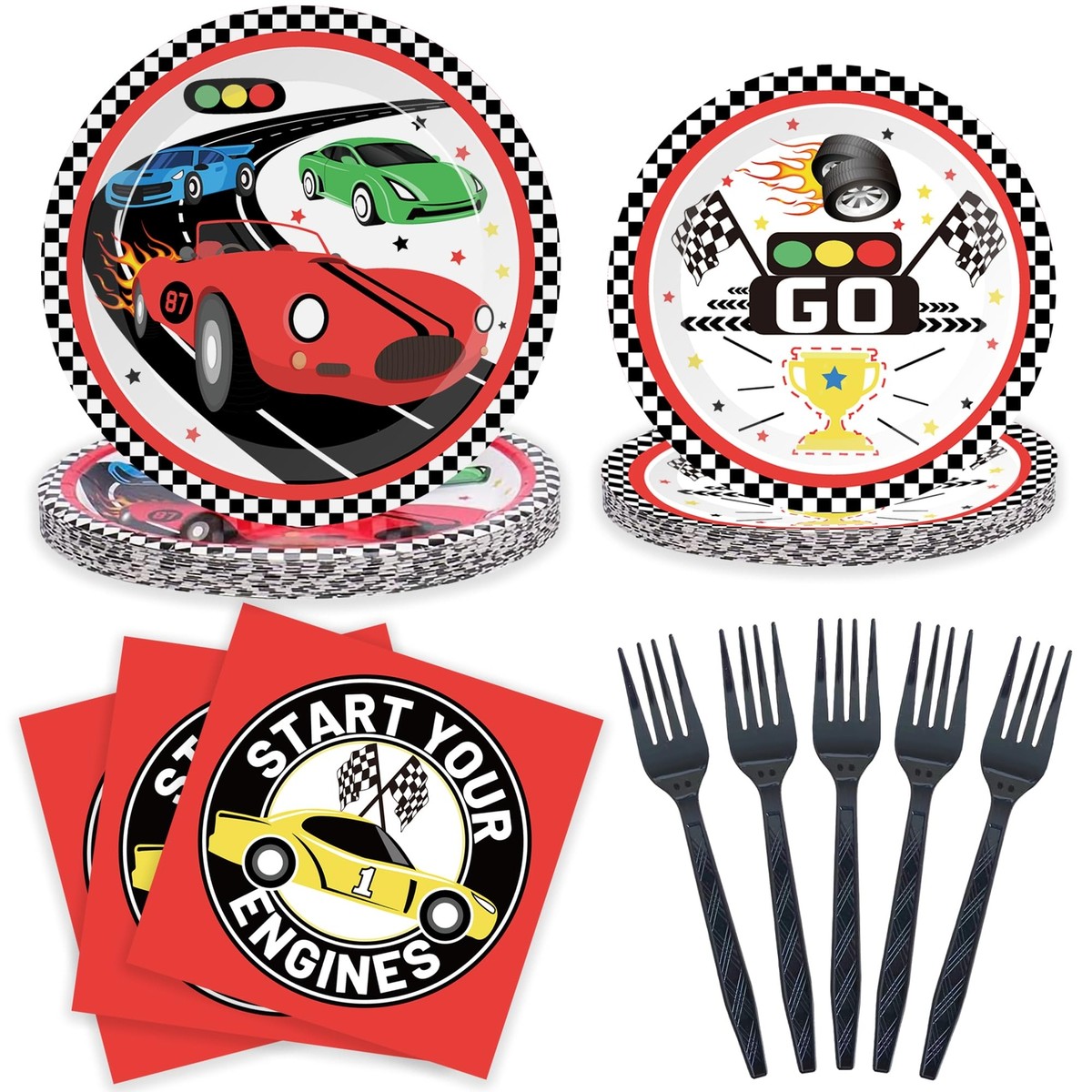 Vintage Race Car Party Supplies (100Pcs) Race Car Plates and