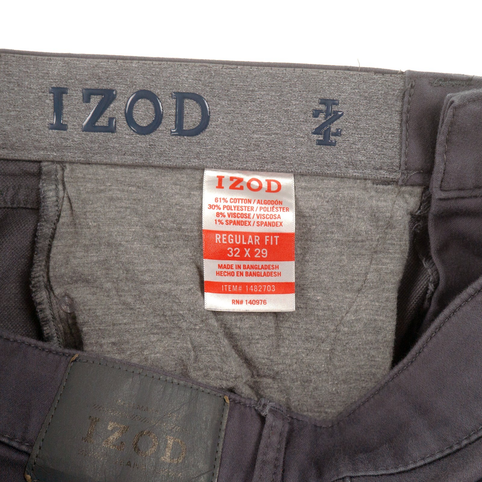 IZOD Regular Fit Straight Jeans Mens 32x29 Gray Elastic Waist