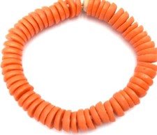 Ghana Handmade recycled Glass Opaque Orange Disk African Trade beads