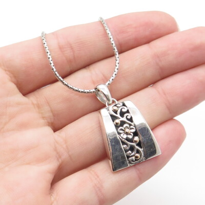 UC Silver 18K Yellow Gold 925 Sterling ''I Am Unique'' Floral Scroll Necklace 16''
