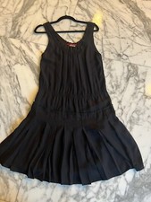 Prada Navy Blue silk lined midi length sleeveless drop waist dress pleated skirt