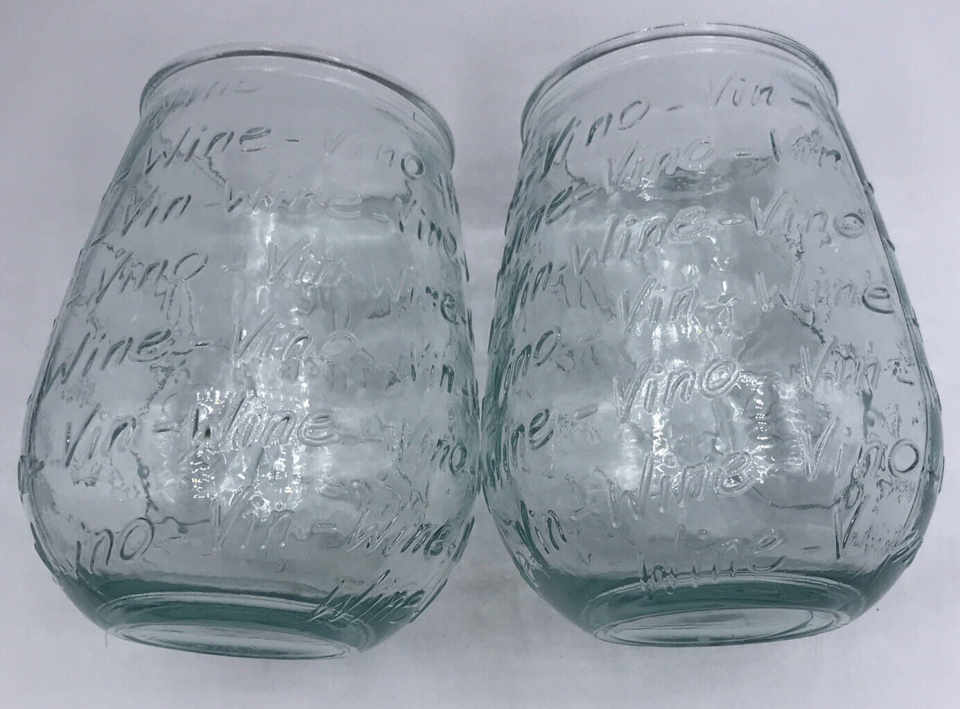 Stemless Wine Glasses (2) Large 24oz NEW 3D Embossed Heavy Vino Blue/Green  Glass