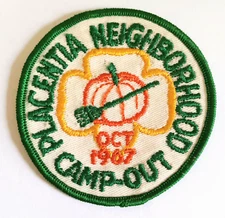 Vintage Girl Scouts Patch - 1967 Placentia Neighborhood Campout - FREE Shipping!