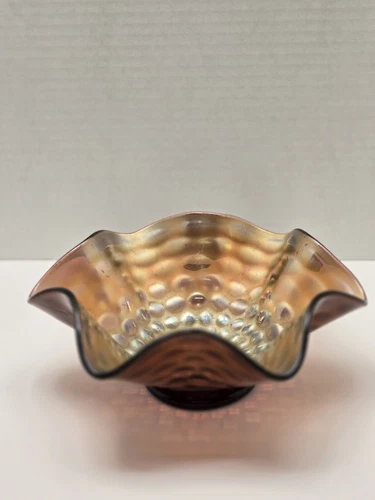 Vintage Fenton  Amethyst Carnival Glass Coin Dot Ruffled Edge