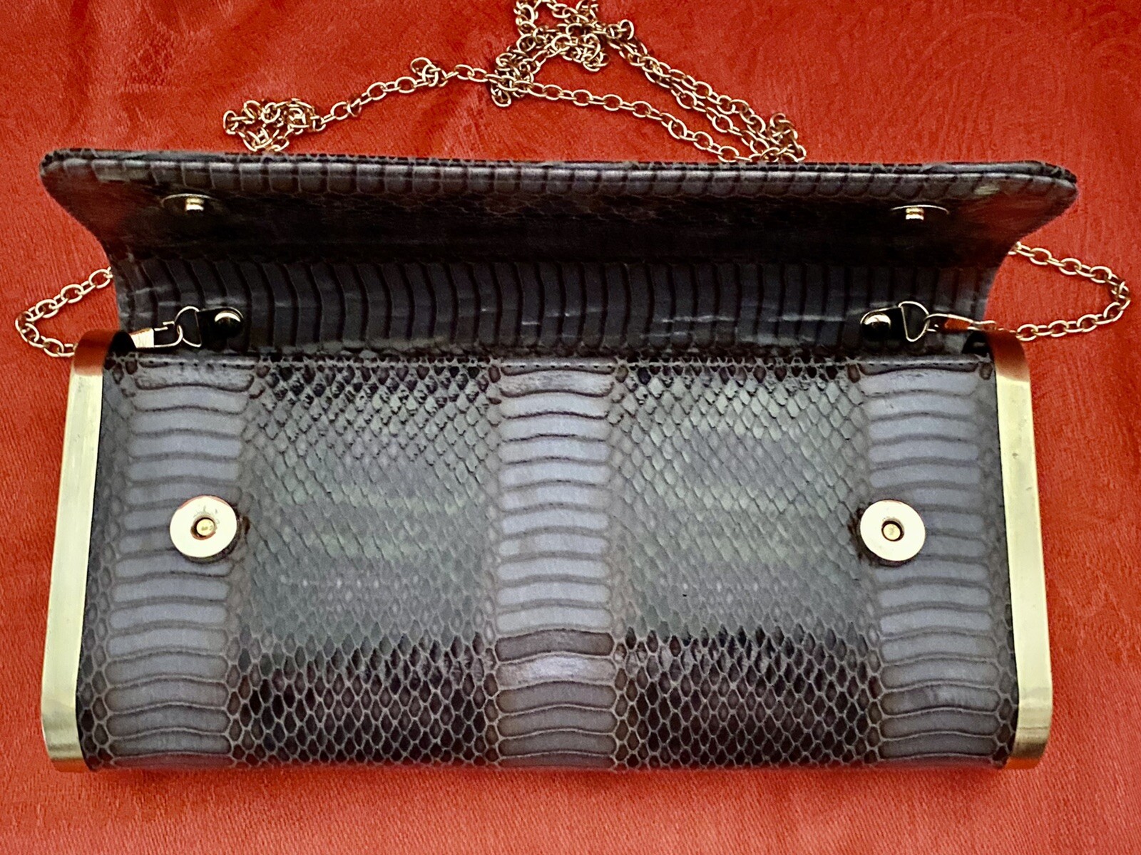 GRAY SNAKESKIN PATTERN EVENING SHOULDER CHAIN PUR… - image 4