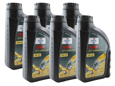 Fuchs 6 Liter TITAN GT1 LONGLIFE IV SAE 0W-20 Engine Oil 6 x 1L for Audi Porsche