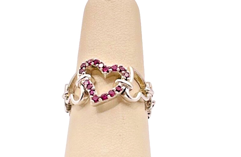 925 Sterling Silver Red Ruby Heart Ring Size 8.5