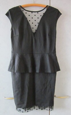 Kleid Boutique Retro Polka Dots Schößchen Midi Mesh Einsatz Schwarz M 40 42