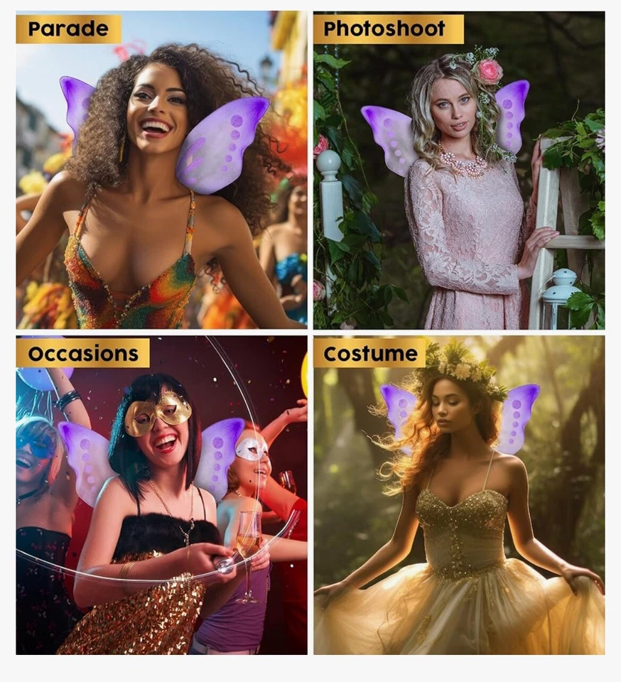 Mariposa Pixie Alas de Hadas, Accesorio de Disfraz de Ángel - Púrpura Foto 4 de 4