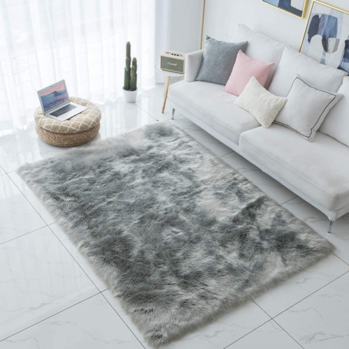 Shaggy Soft Faux Sheepskin Fur Area Rugs Floor Mat Luxury beside Carpet for Bedr