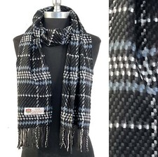 Men Women 100 CASHMERE SCARF Plaid Black Gray Purple blue/white Made in England