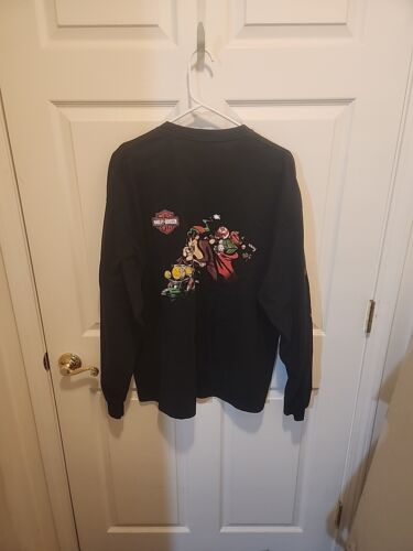 Vintage 1993 Harley Davidson x Looney Tunes Warner Bros Black T Shirt Mens XL - Imagen 8 de 9