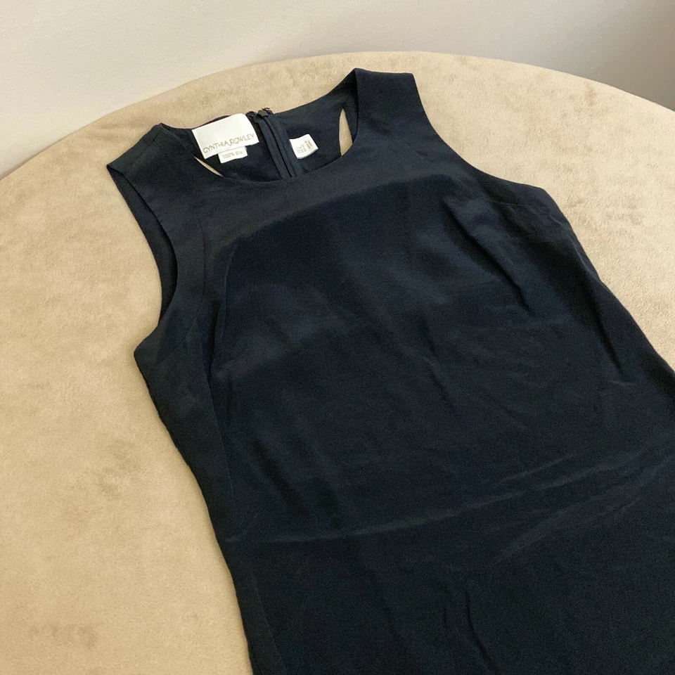 Vestido recto Cynthia Rowley para mujer 100 % seda negro sin mangas cuello redondo talla 2 Foto 3 de 4