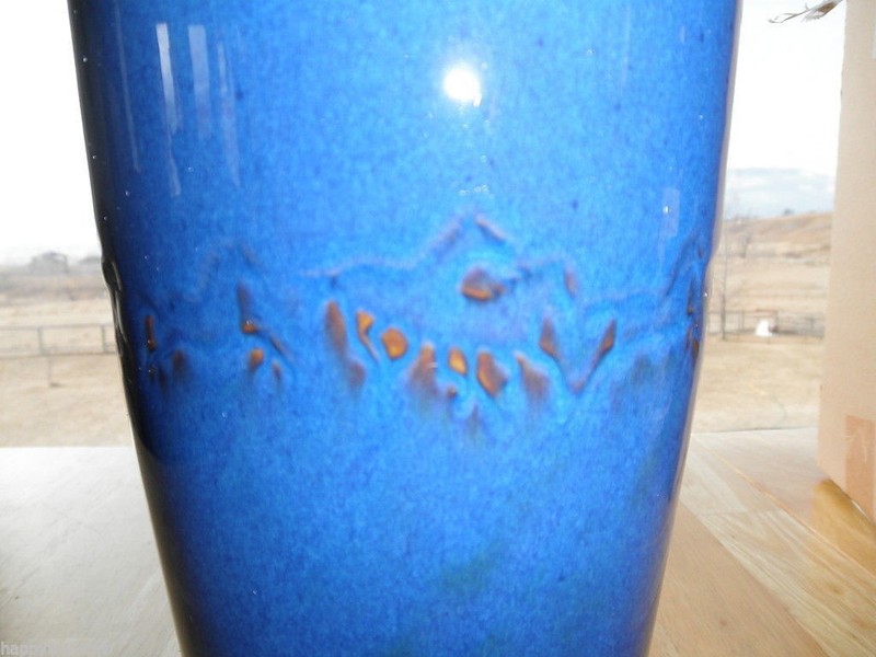 Rare Montana Silversmith Blue Glaze Clay Pottery Large Vase HORSES High End 13"
