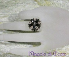 ANELLO artigianale fatto a mano hand made nero perline Swarovski
