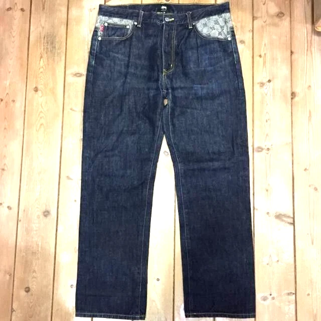 Stussy Rough Rugged Denim SS Monogram Size 34 Jeans Men's Indigo Blue  Vintage