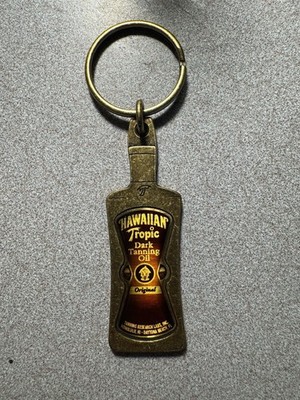 Vintage Rare Hawaiian Tropic Dark Tanning Oil Bottle Bronze Keychain Advertising