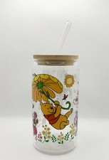 Winnie The Pooh & Friends  16oz Clear Glass Tumbler with Straw, Disney Cold Cup