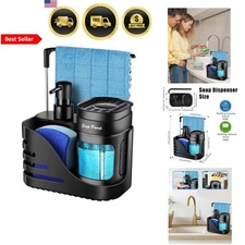 Kitchen Soap Dispenser Set 4-in-1 Dual Hand Dish Soap Sponge Holder Black