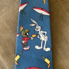 Vintage 90s Warner Bros Looney Tunes Marvin The Martian Bugs Bunny Silk Neck Tie