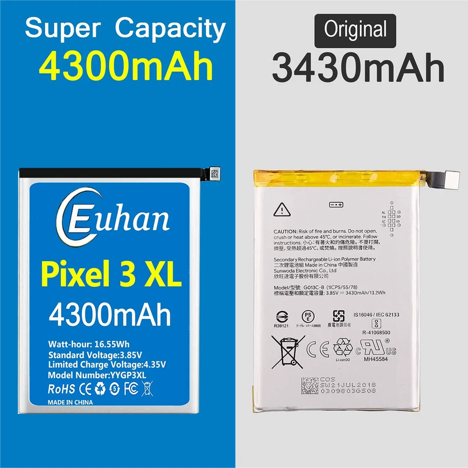 Google Pixel 3XL Battery, [Upgraded] Euhan 4300mAh Li-Polymer Battery for HTC... - Image 3 of 4