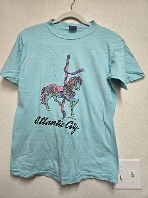 Vintage SINGLE STITCH Atlantic City Carousel Horse Graphic T-Shirt Mens M